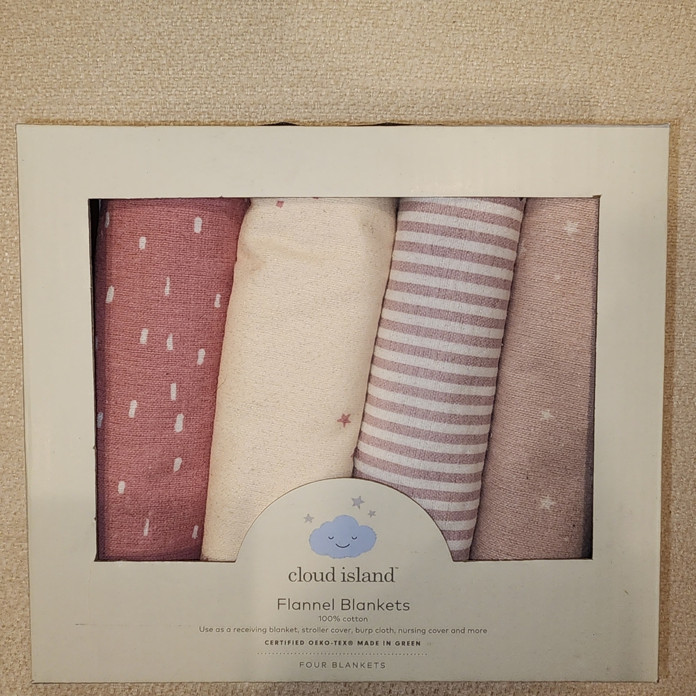 cloud island Blush Pink and Cream Baby Flannel Blanket Set - 4 Pack